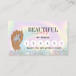 holographic nail salon woman hand nail technician business card