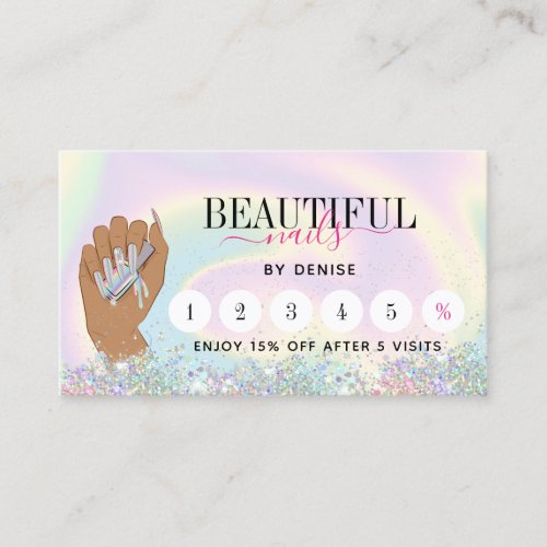 holographic nail salon woman hand nail technician  business card