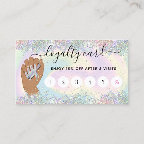 holographic nail salon woman hand nail technician  business card