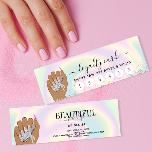 holographic nail salon woman hand nail technician  mini business card