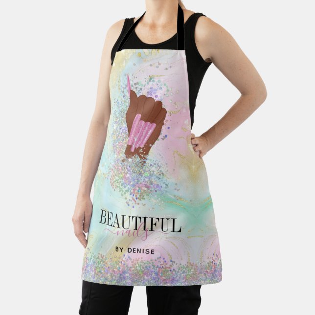 holographic nail salon woman hand nails technician apron (Insitu)