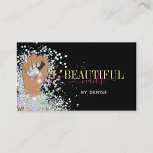 holographic nail salon woman hand nails technician business card