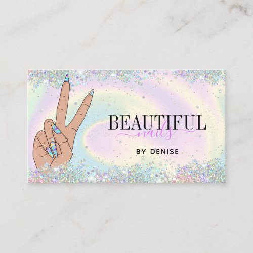 holographic nail salon woman hand nails technician business card