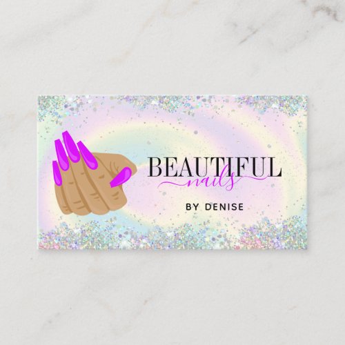 holographic nail salon woman hand nails technician business card