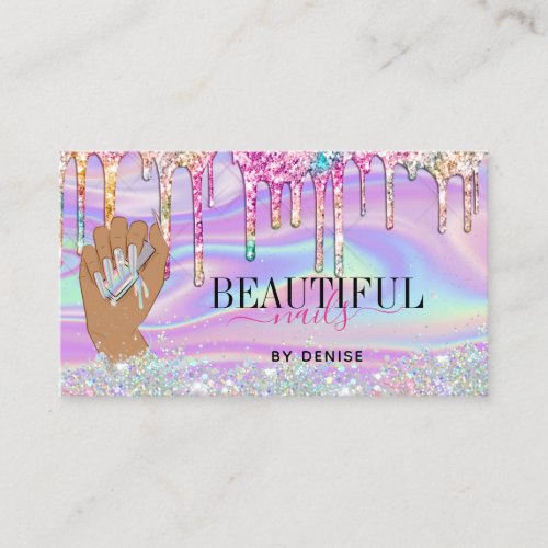 holographic nail salon woman hand nails technician business card