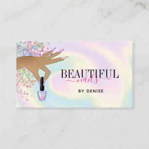 holographic nail salon woman hand nails technician business card