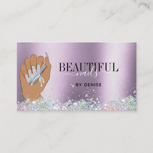 holographic nail salon woman hand nails technician business card