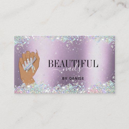 holographic nail salon woman hand nails technician business card