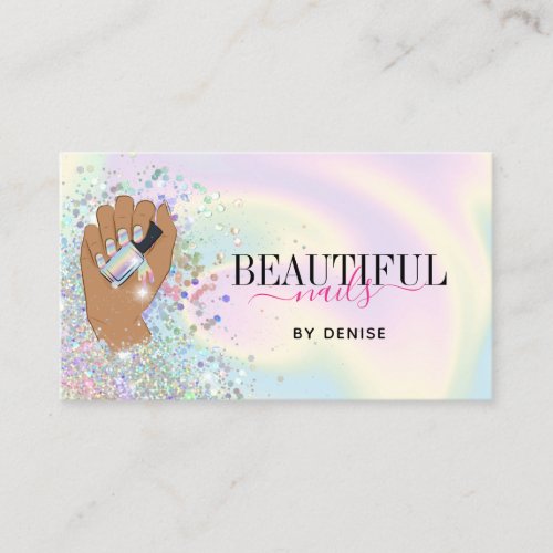 holographic nail salon woman hand nails technician business card