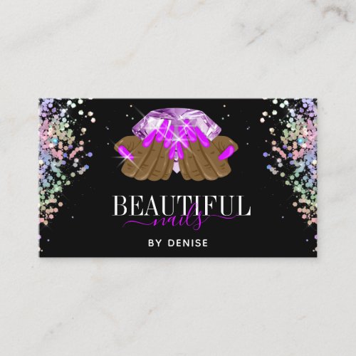 holographic nail salon woman hand nails technician business card