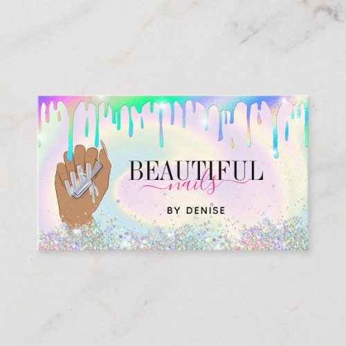 holographic nail salon woman hand nails technician business card