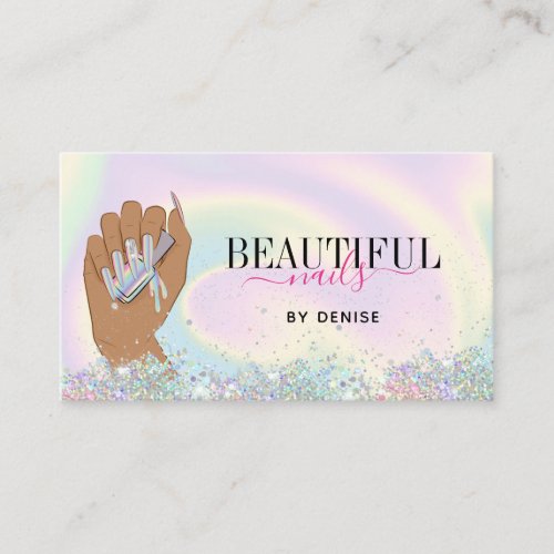 holographic nail salon woman hand nails technician business card