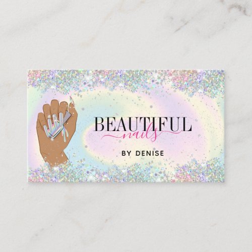 holographic nail salon woman hand nails technician business card