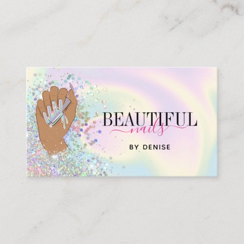 holographic nail salon woman hand nails technician business card