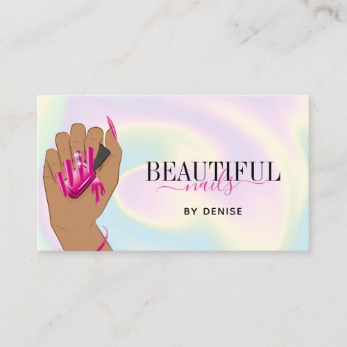 holographic nail salon woman hand nails technician business card