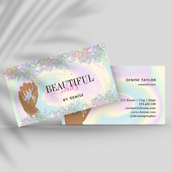 Holographic Nail Salon Woman Hand Nails Technician Business Card by smmdsgn at Zazzle