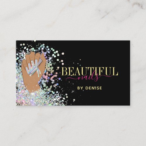 holographic nail salon woman hand nails technician business card