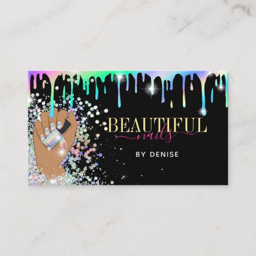 holographic nail salon woman hand nails technician business card