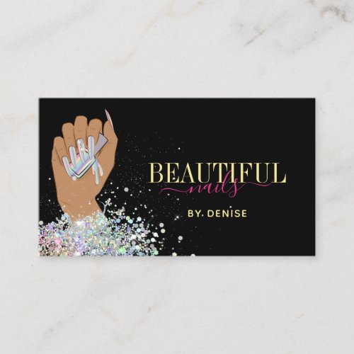 holographic nail salon woman hand nails technician business card