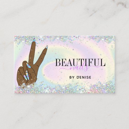 holographic nail salon woman hand nails technician business card