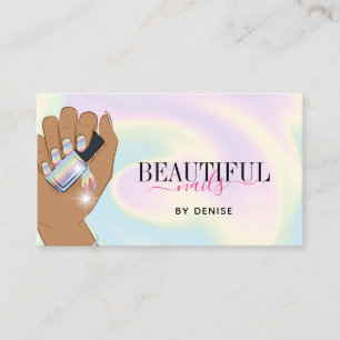 holographic nail salon woman hand nails technician business card