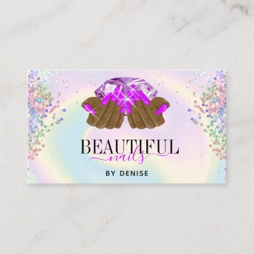 holographic nail salon woman hand nails technician business card