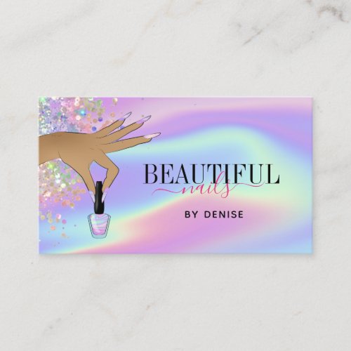 holographic nail salon woman hand nails technician business card