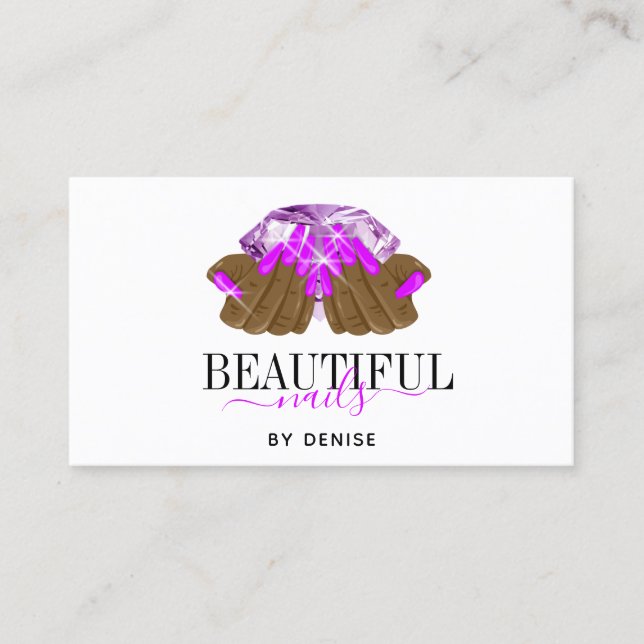 holographic nail salon woman hand nails technician business card (Front)