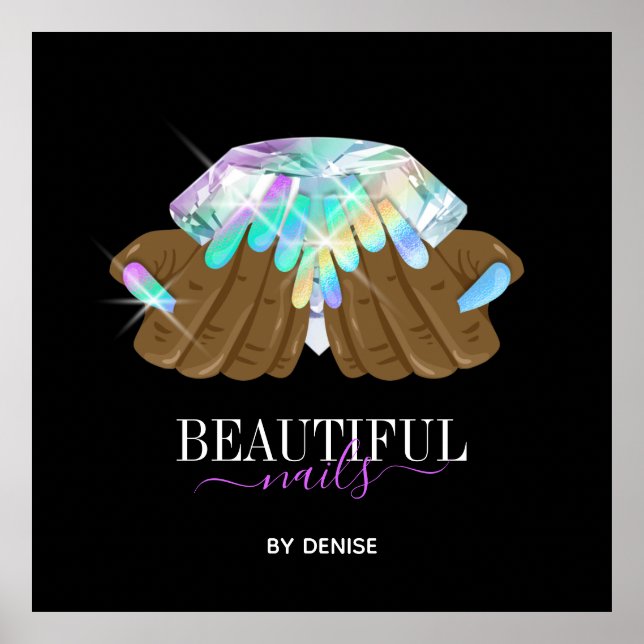 holographic nail salon woman hand nails technician poster (Front)