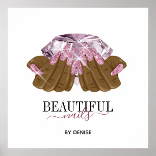 holographic nail salon woman hand nails technician poster