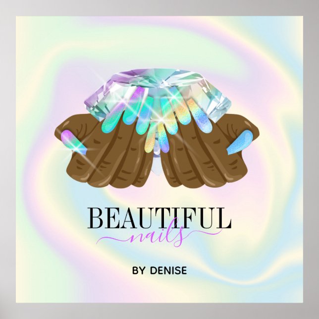 holographic nail salon woman hand nails technician poster (Front)