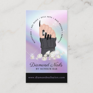 Holographic Nail Tech Nail Salon Trendy Hand Logo  Business Card