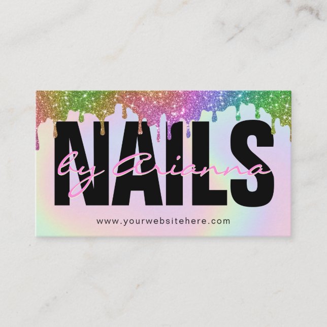 Holographic Nail Tech | Nail Stylist Paint Drip Business Card (Front)