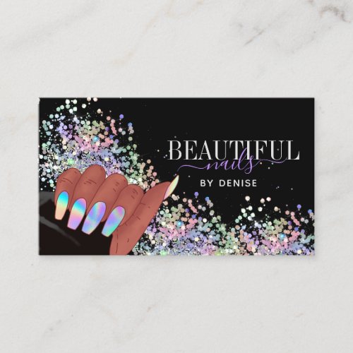 holographic nails salon afroamerican hand  busines business card