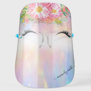 Holographic Name Floral Lashes Therapy Rainbow Face Shield