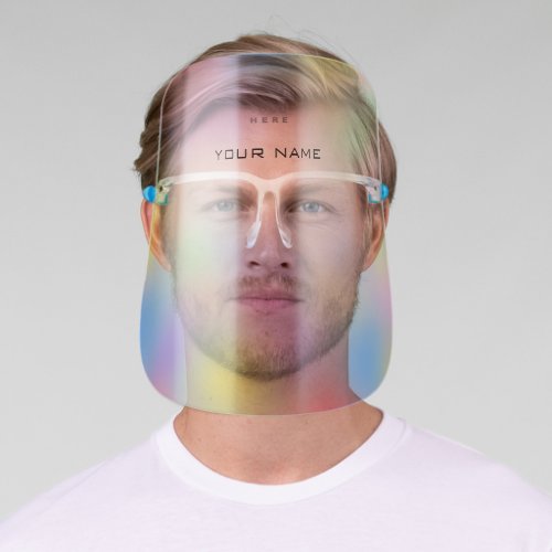 Holographic Name Logo Blue Color Therapy Rainbow Face Shield