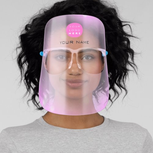 Holographic Name Logo Color Therapy Beauty Pink Face Shield