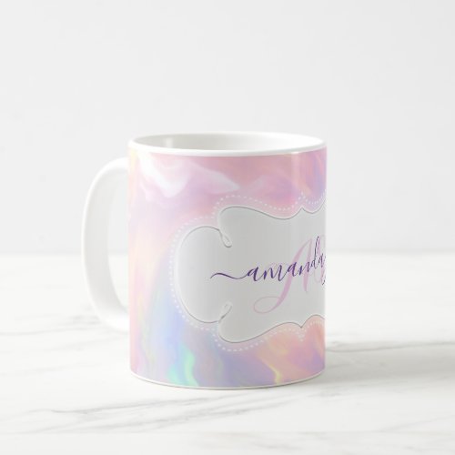 Holographic Name Monogram Girly  Pink Quinceaera Coffee Mug