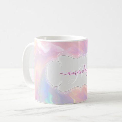 Holographic Name Monogram Girly SWEET 16th Pink Coffee Mug