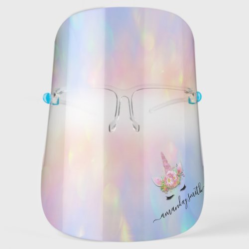 Holographic Name Pink  Unicorn Cute Floral Face Shield