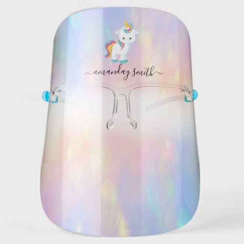 Holographic Name Pink  Unicorn  Therapy Fairly Face Shield