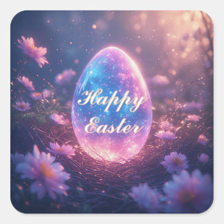 Holographic Neon Easter Egg Card Square Sticker