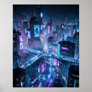 Holographic Neon Megacity Core Poster