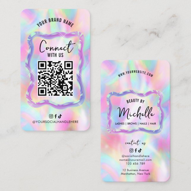 holographic neon business cards Fine Paper Double layered Card with and Purple Foils, Thick Colored Paper Unique Business Step into the spotlight with our Holographic Business Cards Custom Holographic Business Cards |