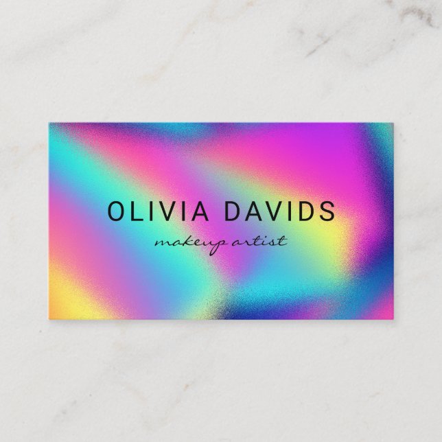 Holographic Neon Rainbow Makeup Artist QR Code Business Card (Front)