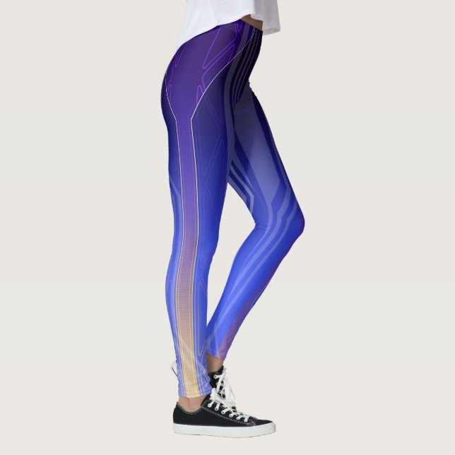 Holographic Ocean Blue Sci-Fi Panel Leggings (Right)