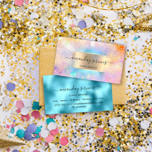 Holographic Ocean Gold Confetti Boutique Shop Business Card