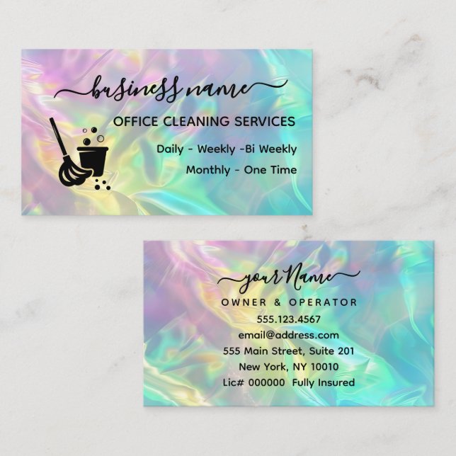 Holographic Office Cleaning Service Business Card (Front/Back)