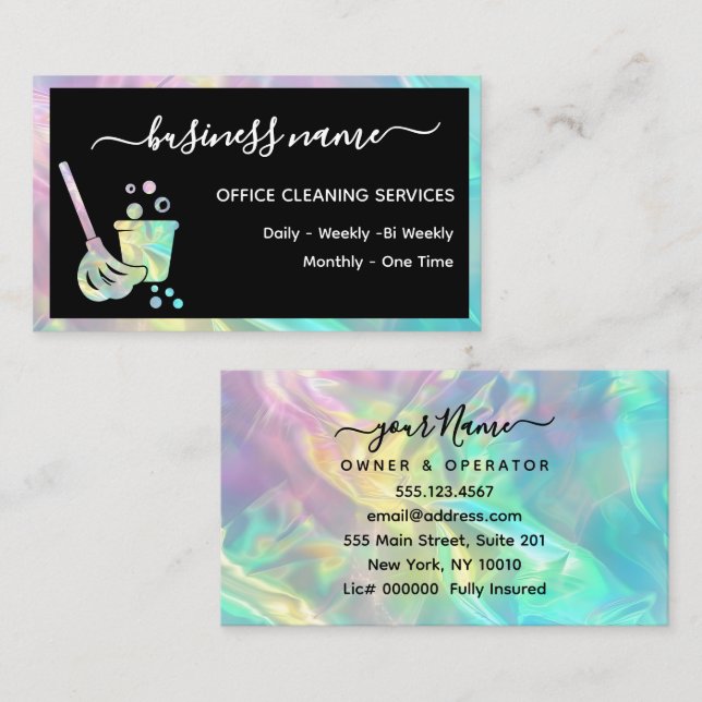 Holographic Office Cleaning Service Business Card (Front/Back)