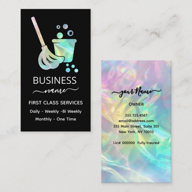 Holographic OFFICE Cleaning Service Calling Card (Front/Back)